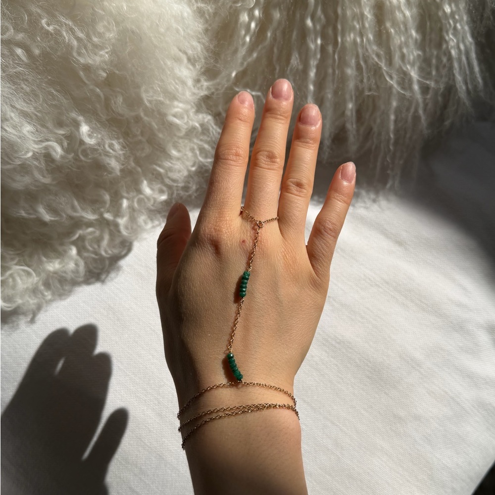 Goldish Elegant Gold and emerald Hand Chain Bracelet